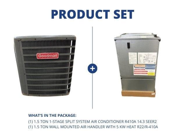 1.5 Ton 1-Stg SS AC R410A, 14.3 SEER2 and 1.5 Ton Wall Mounted Air Handler With 5 KW Heat R-410A
