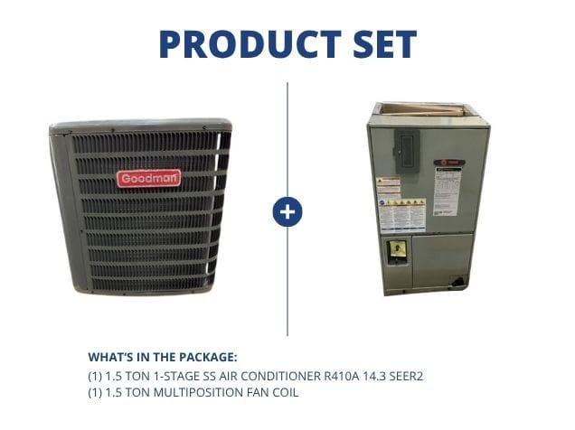 1.5 Ton 1-Stg SS Air Conditioner 208-230/60/1 R-410A 14.3 SEER2 and 1.5 Ton Multiposition Fan Coil
