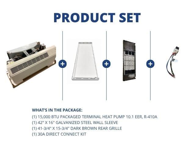 15,000 BTU Packaged Terminal Heat Pump 10.1 EER, R-410A, Wall Sleeve, Rear Grille w/ 30A Connect Kit