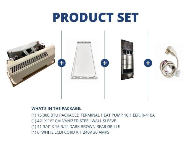 15,000 BTU Packaged Terminal Heat Pump 10.1 EER, R-410A, Wall Sleeve, Rear Grille with LCDI Cord Kit