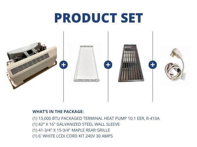15,000 BTU Packaged Terminal Heat Pump 10.1 EER, R-410A, Wall Sleeve, Rear Grille with LCDI Cord Kit