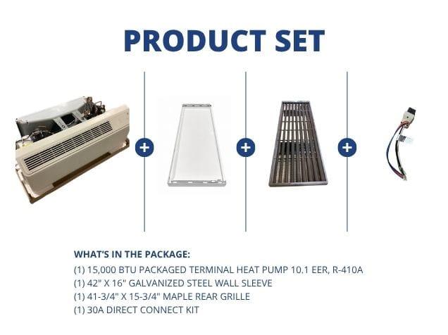 15,000 BTU Packaged Terminal Heat Pump 10.1 EER, R-410A, Wall Sleeve, Rear Grille w/ 30A Connect Kit