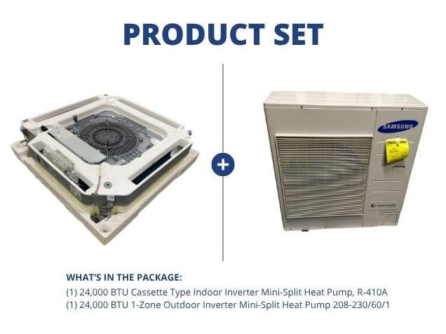 24,000 BTU Single-Zone Mini Split Inverter Ceiling Cass Heat Pump Set, 20.5 SEER 208-230/60/1 R-410A