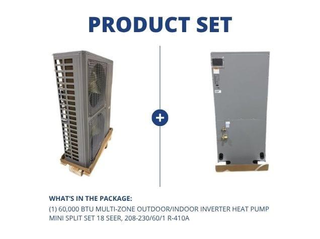60,000 BTU Multi-Zone Outdoor/Indoor Inverter Heat Pump Mini Split Set 18 SEER, 208-230/60/1 R-410A